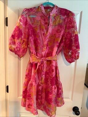 Chicwish Hot Pink Floral Belted Mini Dress